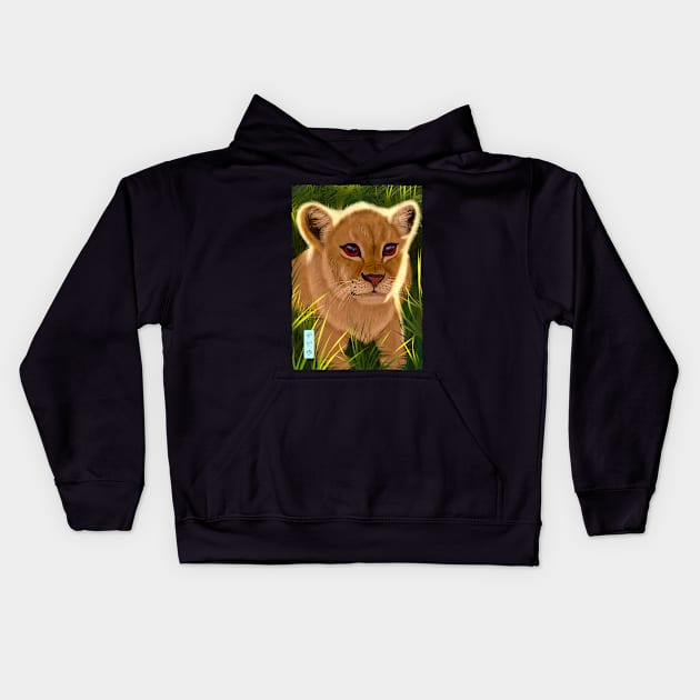 Lion Cub - Black Kids Hoodie by Thor Reyes